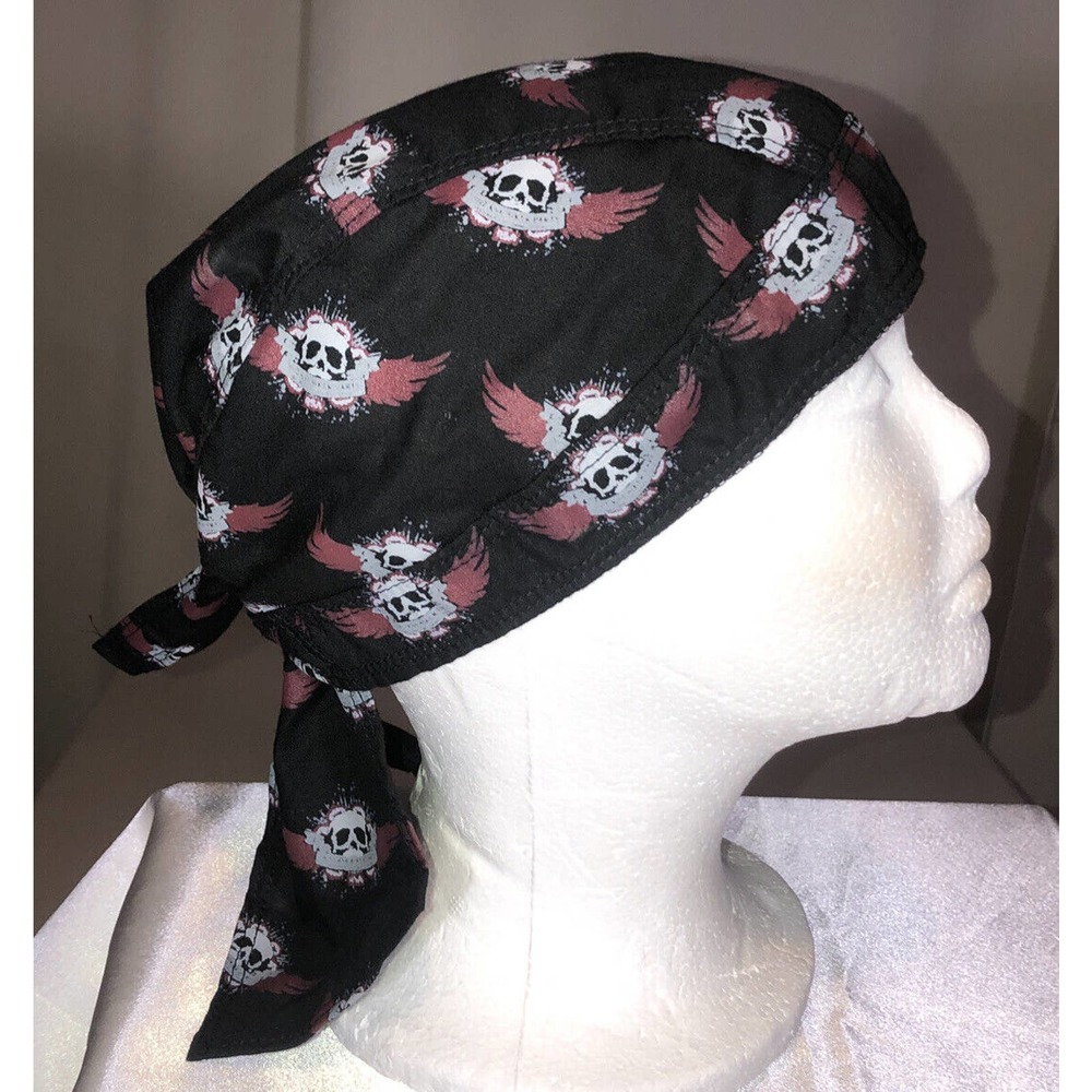 Durag ( Dew/Du Rag ) Motorcycle/Biker Themed Black Do-rag ( Doo-rag ) w / Skulls